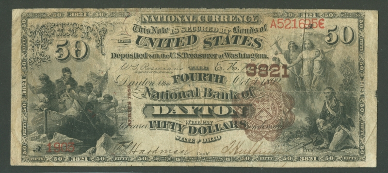 Dayton, OH, Ch.#3821, Fr.513, 1882BB $50, 4th NB of Dayton